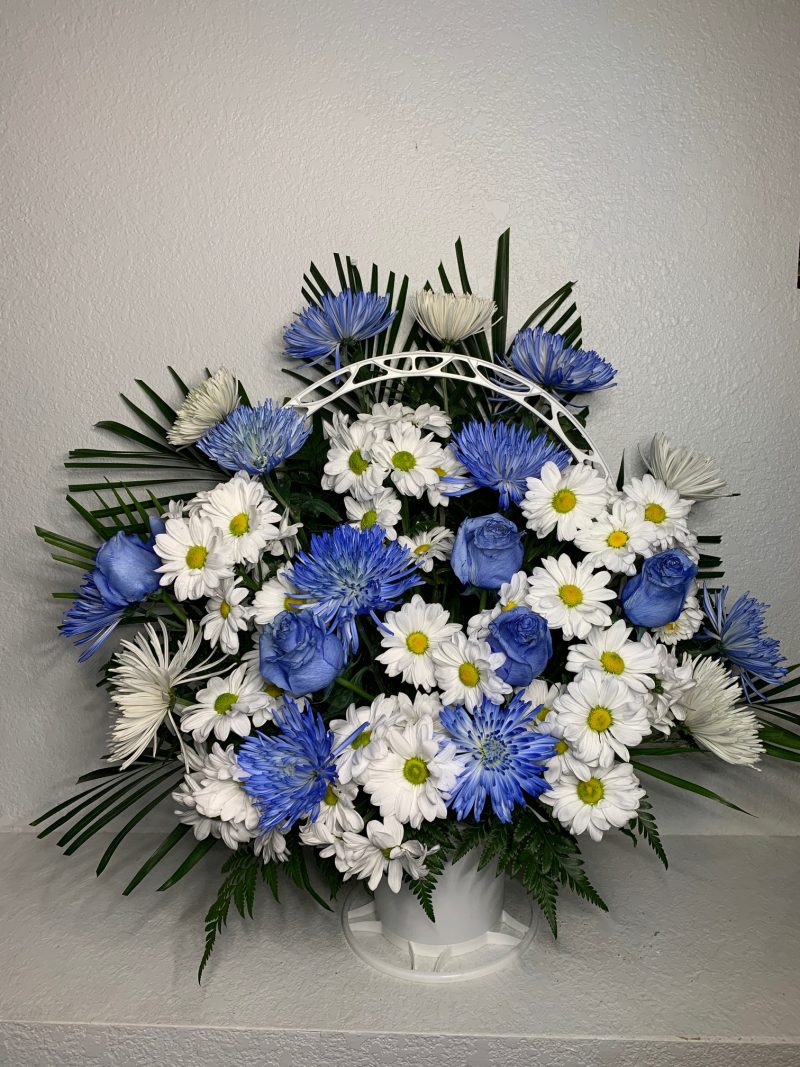 Blue Roses Daiseys Blue Spiders Funeral Arrangement