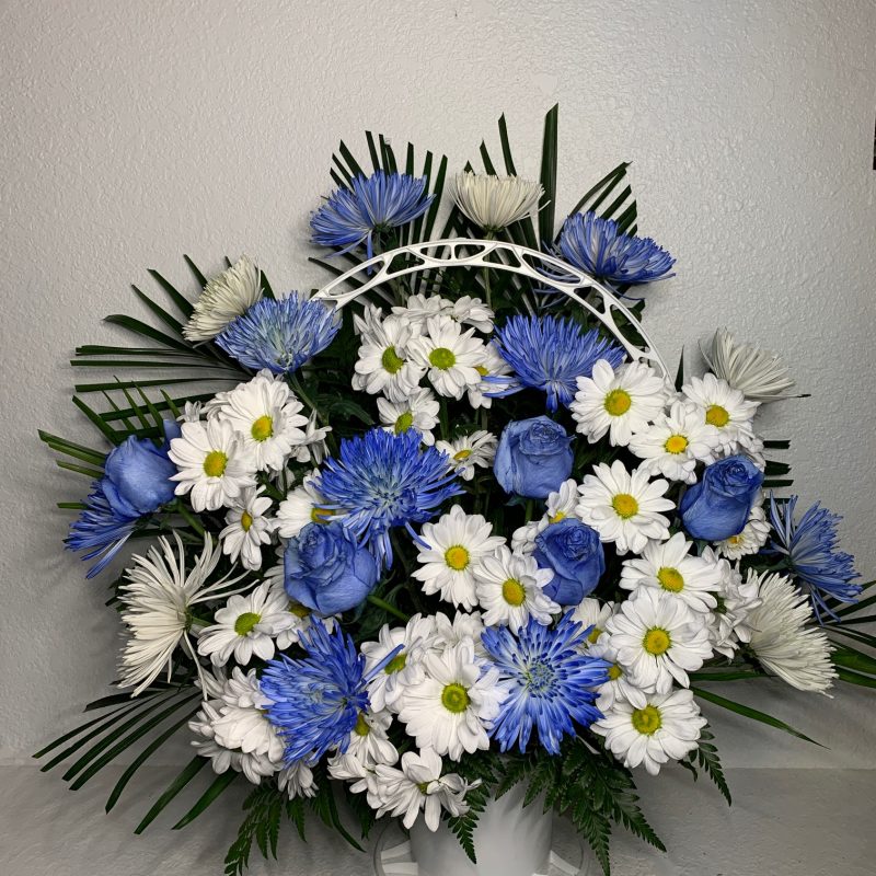 Blue Roses Daiseys Blue Spiders Funeral Arrangement